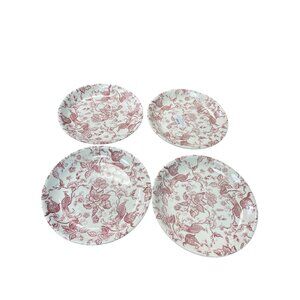 Biltons Vintage Transfer Red white Peacock Floral Print Dishes Set Of 4 SKU 9108